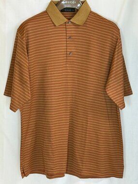 Carnoustie Men's Short Sleeves w/ Collar Striped Polo Shirt - Golden Brown - XL
